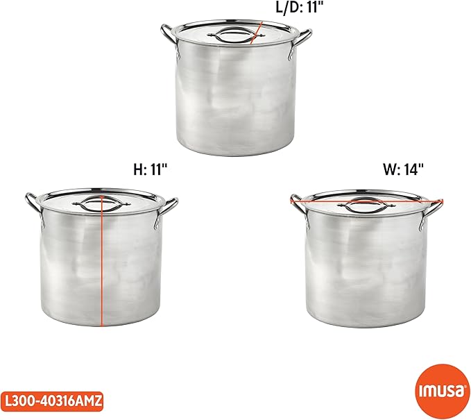 IMUSA 16 Quart Stainless Steel Stock Pot with Lid - Large Cooking Pot for Soups, Stews, Pasta, Seafood Boiling and Family Meals - Riveted Handles for Easy Transport