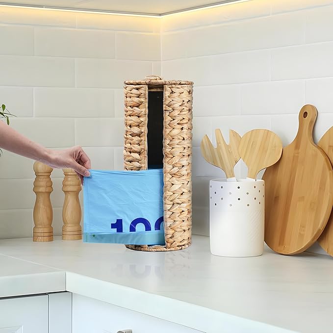 4 Mega Rolls Extra Toilet Paper Storage with Lid and Liner, Water Hyacinth Ratten Toilet Paper Holder Basket Stand, Decorative Boho Covered Enclosed Toilet Tissue Organizer for Bathroom
