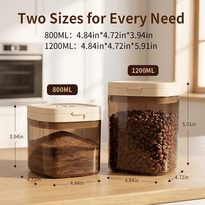 Airtight Food Storage Container with Magnetic Scoop & Built-in Leveler, 800ML Coffee Canister with Date Tracker, BPA Free UV Blocking Food Container for Coffee Beans, Ground Coffee, Tea, Sugar & Flour
