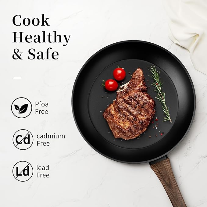 Innerwell Non Stick Frying Pan, Frying Pan Nonstick Egg Pan Non Toxic, Small Skillet Pans Omelette Pan, Induction Compatible, PFOA Free Healthy Pans(8 Inch, Black)