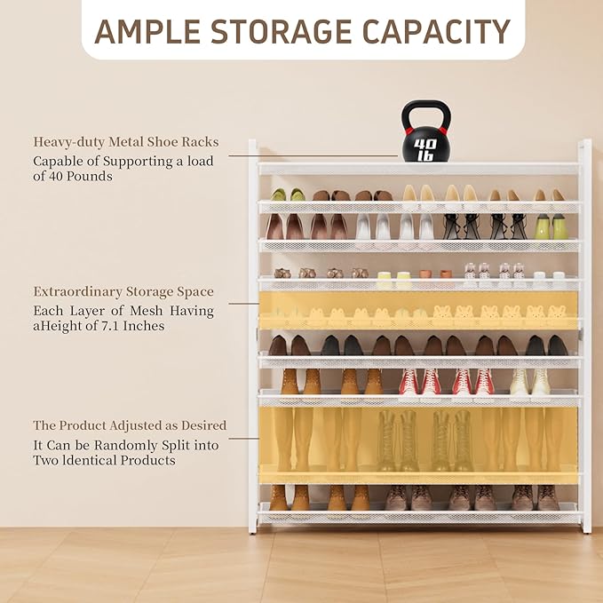 Metal Shoe Rack,Large 10 Tier Shoe Organizer, Heavy Duty Metal Stackable Shoe Storage Vertical Shoe Rack for Closet Front Door Entrance,Entryway,GarageUp to 62 Pairs,White