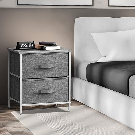 Sorbus Nightstand with 2 Drawers - Bedside Furniture End Table Night Stand with Steel Frame, Wood Top & Easy Pull Fabric Bins - Small Dresser & Chest for Home, Bedroom Accessories & Office