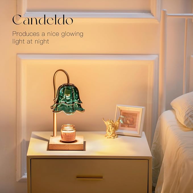Candeldo Candle Warmer Lamp with Timer: Flower Candle Warmer with 2 Bulbs Green Height Adjustable Candle Warming Lamps Home Bedroom Decor Birthday Gift for Women