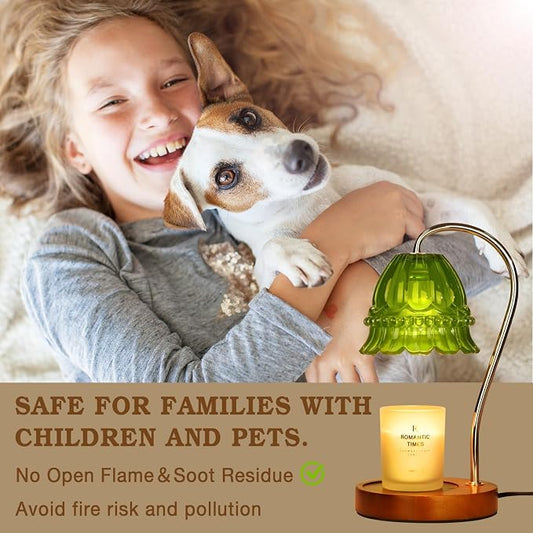 Funistree Flower Candle Warmer Lamp with Timer, Dimmable Candle Lamp Warmer, Christmas Birthday Gifts for Women Mom Her, Housewarming Home Decor, Lotus Wax Warmer for Yankee Candles - Green Flower