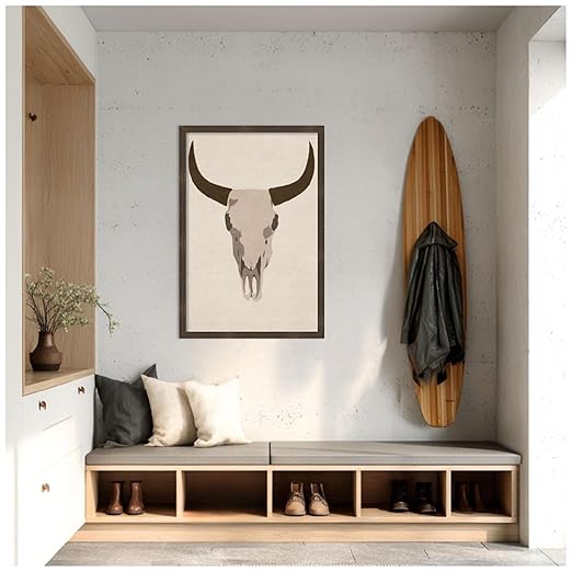 Amanti Art Framed Fabric Pinboard 26 x 38, Skull, by Emel Tunaboylu Printed Casual Bulletin Board for Use as a Vision Board or Wall Organization, Woodgrain Stripe Chocolate Frame