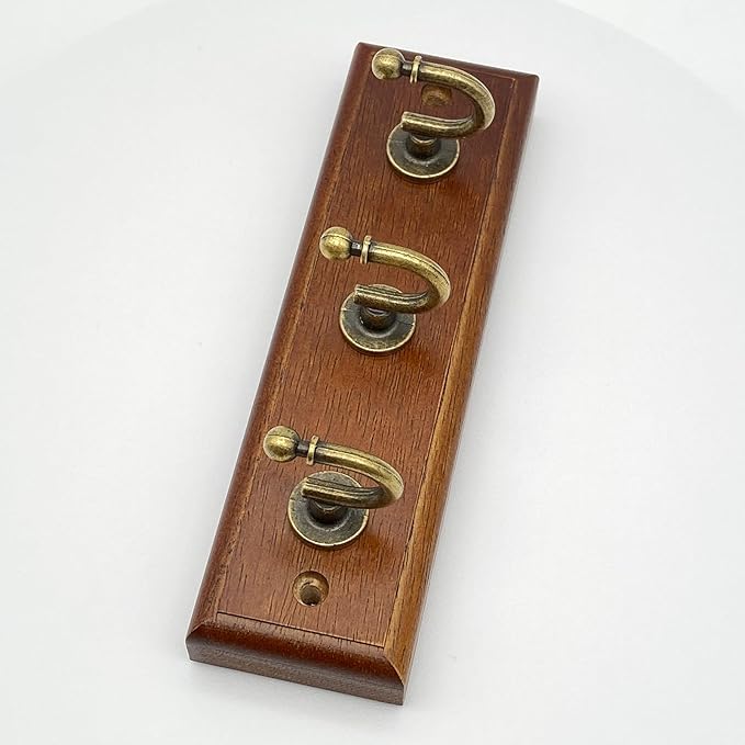 6.7" Wooden Key Holder for Wall, Decorative Key Rack with 3 Hooks (2 Pack Brown)