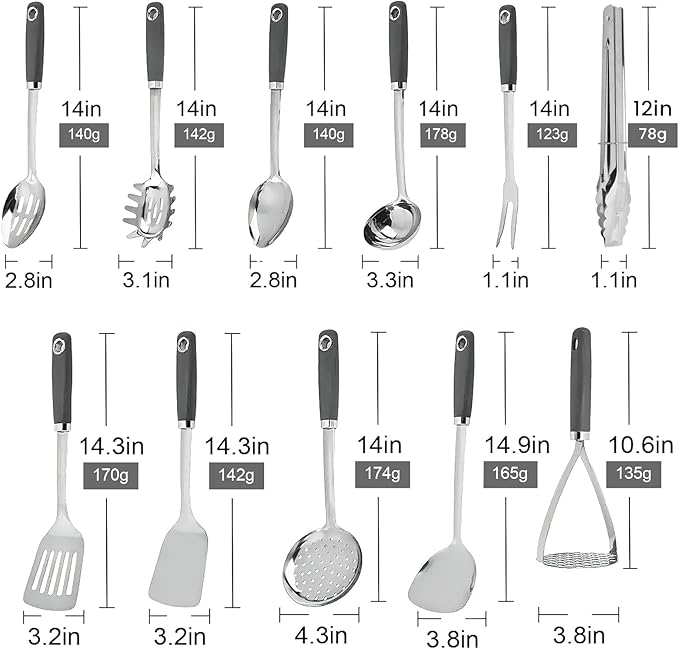 Stainless Steel Cooking Utensils Set 11 Piece - Xhiver Kitchen Tools 18/0 Heavy Duty for Grilling & Serving, Includes Slotted Spatula, Soup Ladle, Metal Turner & More, Heat Resistant, Dishwasher Safe