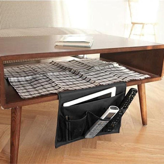 Bedside Caddy 4 Pockets Bedside Organizer Caddy Fit Tablet Magazine Phone Glasses, Under Mattress Remote Control Holder Storage Organizer, Black