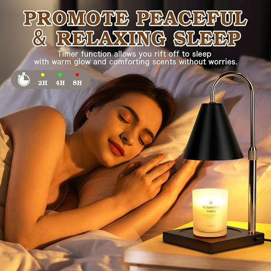Candle Warmer Lamp with Timer Dimmer, Electric Candle Lamp Warmer for Bedroom Decor, Mothers Day Birthday Gifts for Women Mom, Height Adjustable Metal Candle Lamp, House Warming Gifts, Black
