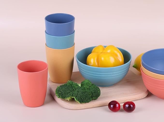 Wheat Straw Reusable Cup (12 oz) - Unbreakable Drinking Glasses Sets - Dishwasher Safe Tumbler - Lightweight, BPA Free and Eco friendly (4 Color)