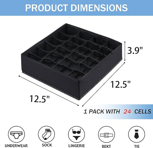 Foldable Storage Cubes Drawer Underwear Organizer Dividers, under Cabinet Organizer 24-Cell Fabric Storage Boxes for Lingerie,Socks,Ties (Black)