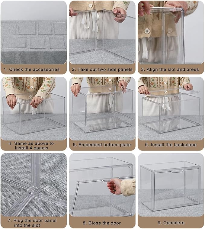 Clear Stackable Plastic Storage Bins with Lid, Dustproof Acrylic Display Case for Collectibles, Large Figures Showcase, Shoe Storage Box, Closet Organizer for Book Cosmetic Purse (L, Count, 1)