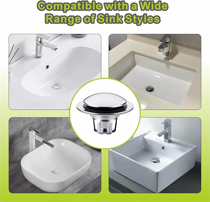 Chrome Bathroom Sink Drain Stopper,Pop Up Sink Drain Stopper Universal 2-in-1 Design with Hair Catcher, Glimflorus Bathroom Sink Stopper and Anti-Clog Strainer for 1 1/8"-1 1/2" Drain Holes
