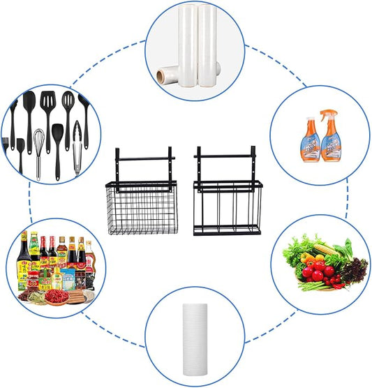 2 Pack Aluminum Foil and Plastic Wrap Organizer, Height Adjustable Kitchen Cabinet Door Organizer, Pantry Organizers, Wall Mounted Wrapping Paper Holder for Sandwich, Freezer, Ziplock Bag