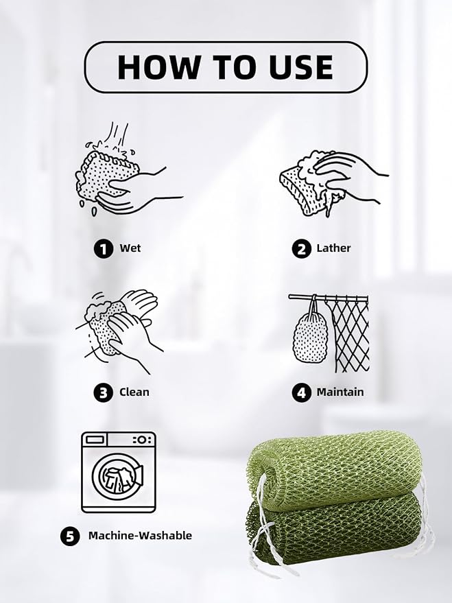 Cleangor 2Pcs African Net Sponge Authentic with Knots - Exfoliating Body | Scrubber for All Skin Types, African Bath Sponge, Wash Cloth, Gentle Exfoliation Shower Rag for Women Daily Use