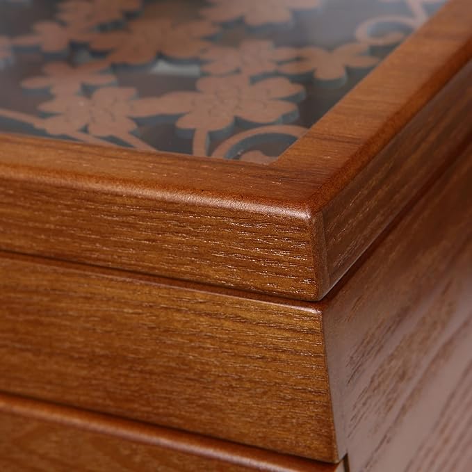 Changsuo Wooden Jewelry Box for Women with, Drawers, Small Jewelry Storage Organizer