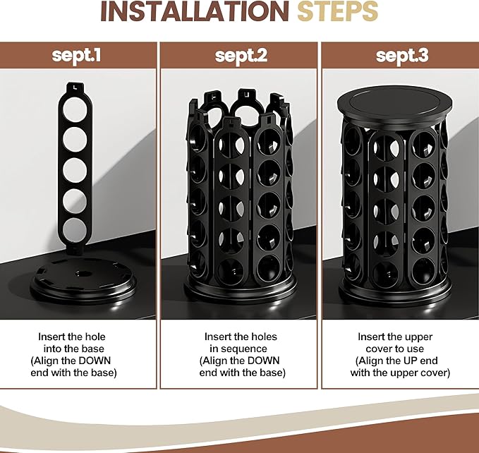 K Cup Holder, Coffee Pod Storage Carousel Stand Compatible with 40 Keurig K-Cup Pods, Home or Office Kitchen Counter Space-Saving Organizer (Black)