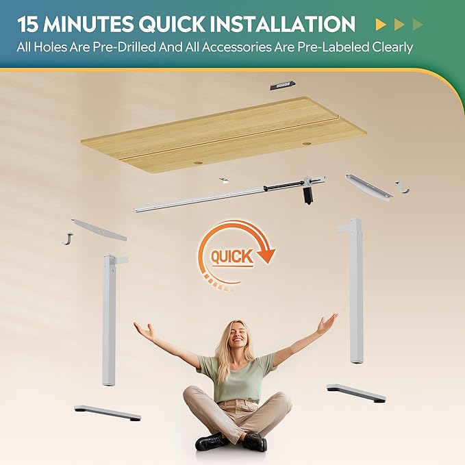 DEVAISE 55 x 28 Inches Electric Standing Desk, Adjustable Height Stand up Desk, Ergonomic Sit to Stand Desk with 3 Memory Preset, Adjustable Computer Desk for Home Office (Maple)