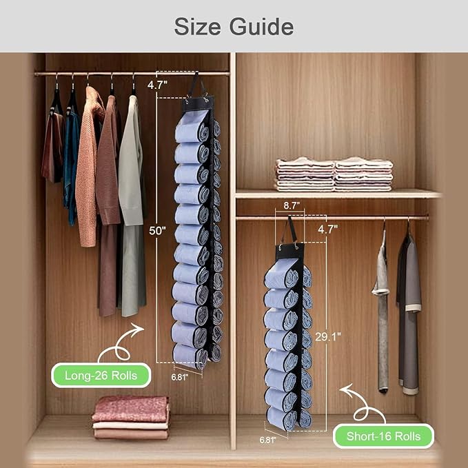 DHSFKBE Legging Organizer Storage, T-Shirt Organizer, Foldable Hanging Closet Organizer, Hanging Clothes Organizer with 16 Roll Compartments for Yoga Clothes, Shirt (Black)