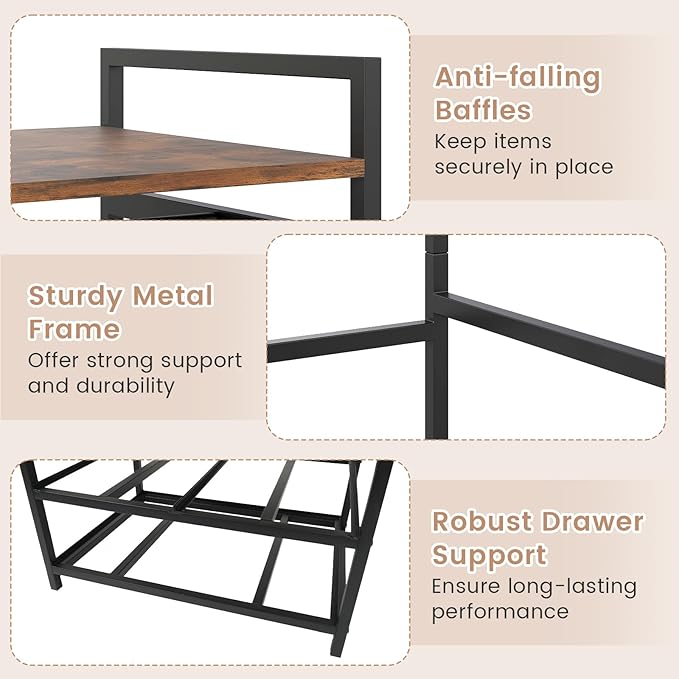 Giantex Clothes Rack with Drawers, Heavy Duty Clothing Garment Rack with Side Hooks and Metal Frame, Industrial Freestanding Clothes Storage Organizer for Entryway, Living Room, Bedroom