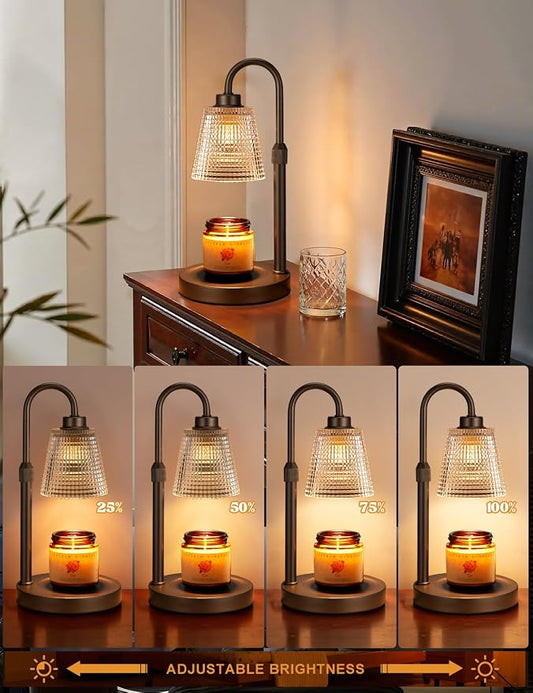 Innqoo Brown Candle Warmer Lamp with Timer, Dimmable Candle Warmer for Jar Candles, Height Adjustable Wax Melts Warmer, Birthday Gifts for Women Mom, House Warming Gifts New Home Decor