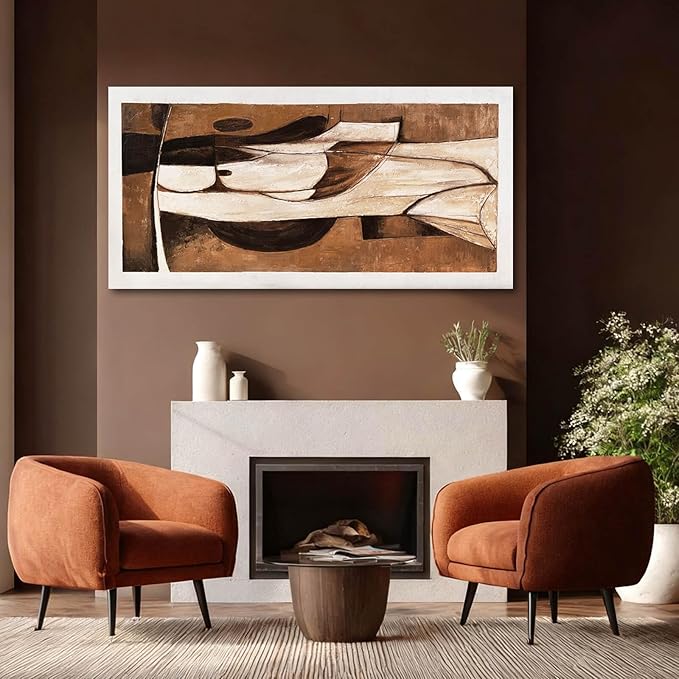 LEVERUP Large Abstract Canvas Wall Art Brown and Gold Wall Printings Pictures Modern Wall Decor for Bedroom Office Hotel 29×58 Inch Ready to Hang