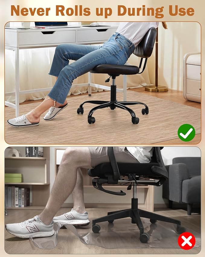 Blvornl Office Chair Mat for Hardwood Floor, 47.2"x60" Desk Computer Chair Mat, Large Anti-Slip Hard Floor Protector, PVC Mat Desk Rug for Office and Home, Red Brown
