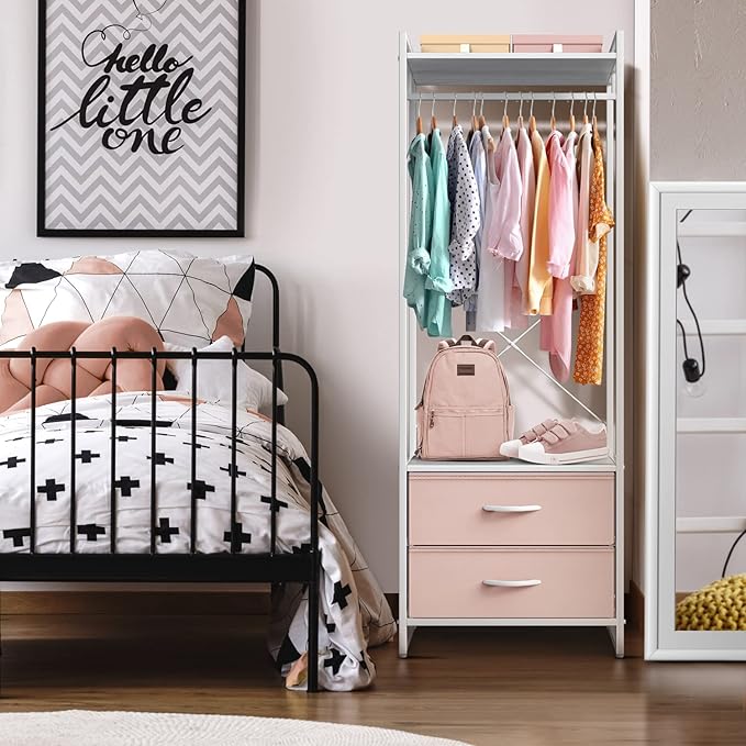 Sorbus Premium Cothing Rack with Drawers - Heavy Duty Wardrobe Closet with Metal Frame & Wooden Top - 70Inch Tall Garment Rack- Lightweight Freestanding Coat Closet - Multipurpose for Hallway, Bedroom