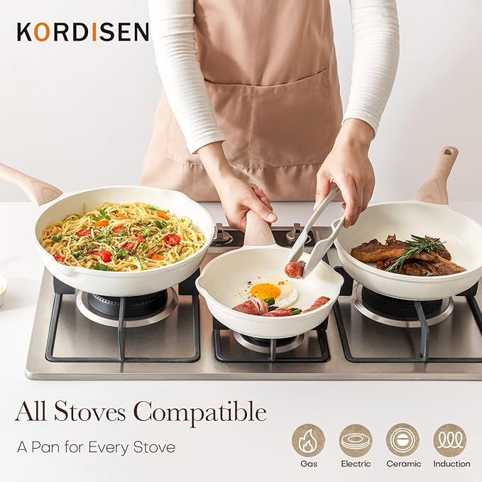 Kordisen Nonstick Ceramic Frying Pan, 11 Inch Ceramic Skillet, Healthy Non Toxic Cooking Pan, Stay-Cool Handle, Induction Compatible, PFOA & PFAS Free, White