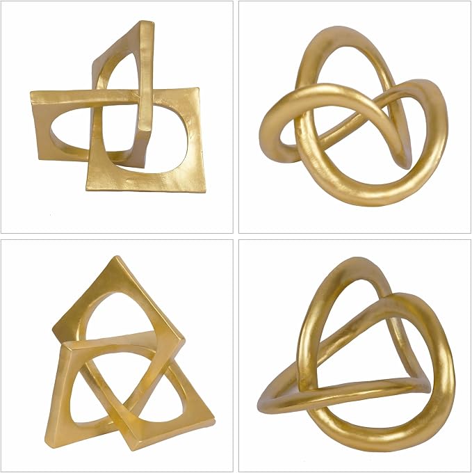 Modern Geometric Round Sculpture Gold Knot Statue Decor Tabletop Sculpture and Figurines Round Decorative Ornaments Knick Knacks Home Decor for Shelves Coffee Table Bookshelf Decoration Gifts