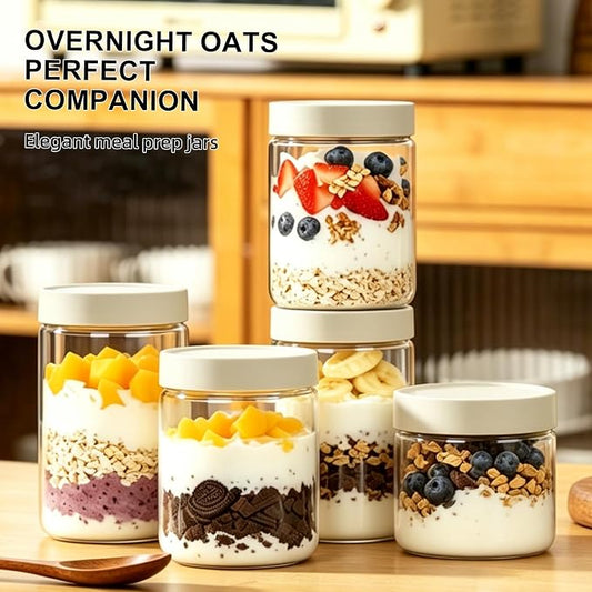 Overnight Oats Containers with Lids 6 Pack Heat-Resistant Borosilicate Glass jars with Airtight Lids, Wide mouth Mason jars 19oz Food Storage Jars for Meal Prep Oats Chia Pudding Yogurt Salads Snack