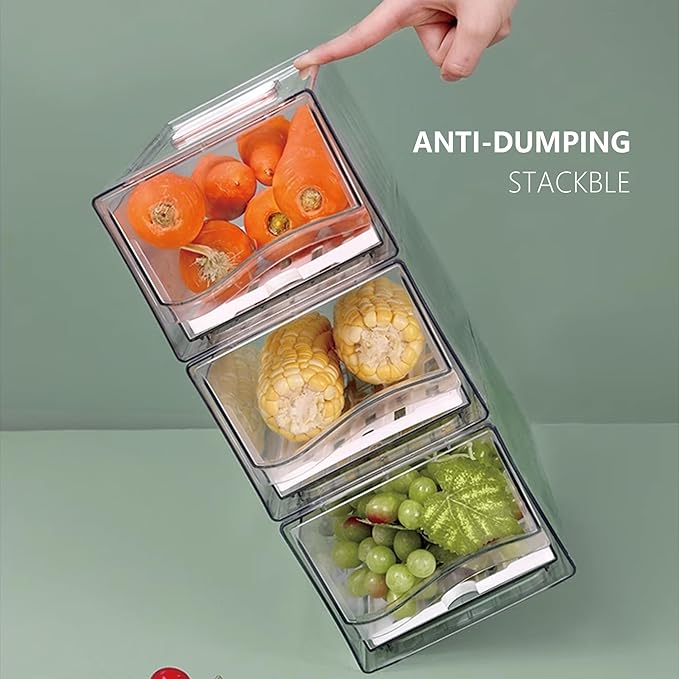 bealy 2 Pack Large Capacity Refrigerator Organizer and Storage, Fruit Storage Containers,Stackable Storage Containers for Drinks, Meat,Vegetable,Produce,Kitchen, Barbecue Shop, Restaurant, BPA-Free