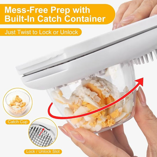3-in-1 Egg Slicer for Hard Boiled Eggs& Egg Cutter, 304 Stainless Steel Cutting Wire, Heavy Duty Chopper & Dicer with Removable Catch Container –Multipurpose tool, Slices, Wedges, and Dices