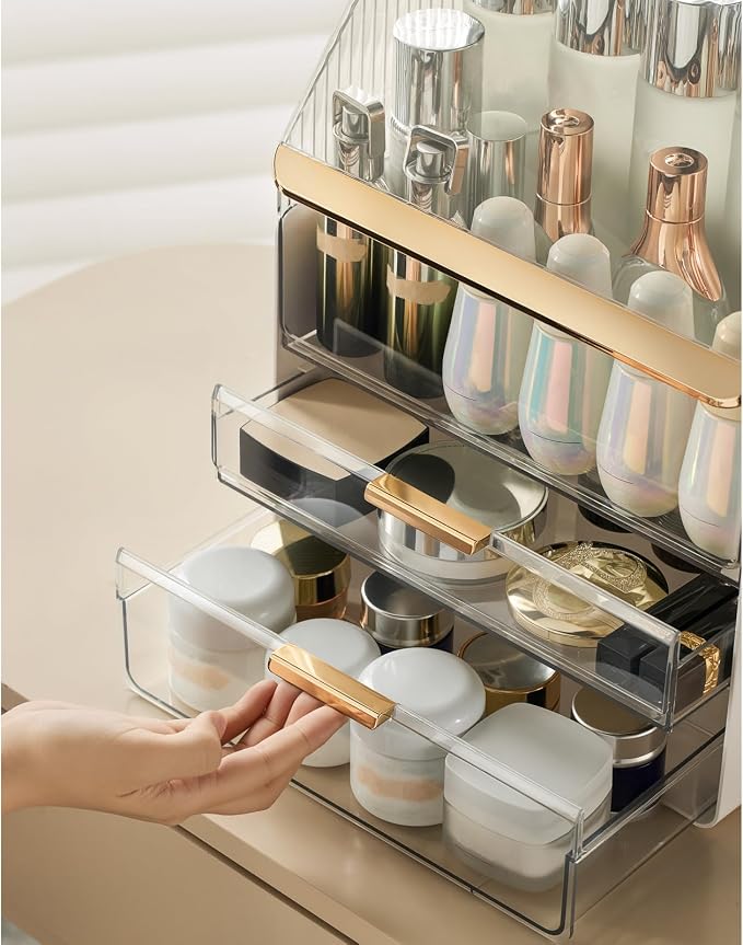 Omeily Large Makeup Organizer Countertop Vanity Organizer Cosmetic Organizer Makeup Storage Box Bathroom Counter Organizer Perfume Skincare Organizers Gift Women Girls Clear Design Easy Visibility