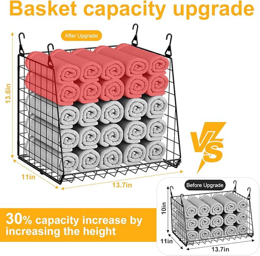 4-Pack Hanging Laundry Room Organizer:Foldable Laundry Room Organizaton Wire Basket with 360°Rotating Hooks Space Saving Over Washer and Dryer Shelves - Metal Laundry Basket Storage, Black Patent