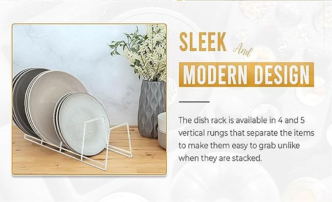 YBM Home Wire Dish Storage Rack for Plates, Cutting Boards, Bakeware, Pots and Pans, Serving Trays, Lids, and Other Cookware, 3 Section Plate Holder for Cabinets and Cupboards, White 2552