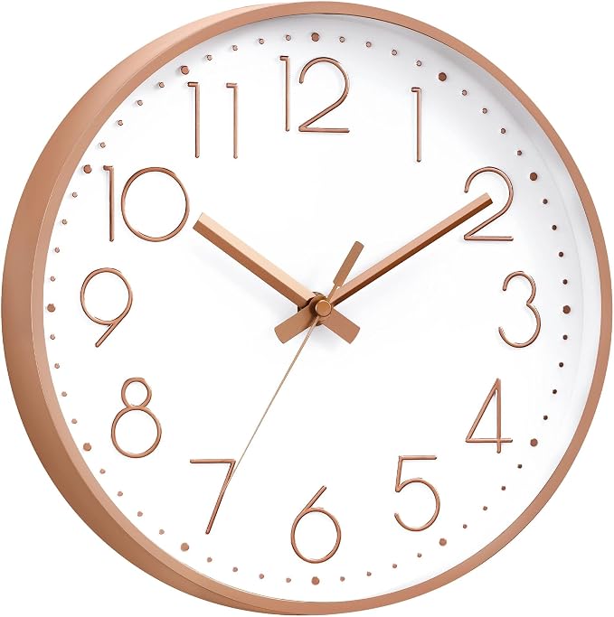 DAXSMY Wall Clock - 14 Inch Silent Non-Ticking Modern 3D Wall Clocks Battery Operated - Decorative Clock for Kitchen, Home Office, Bathroom, Bedroom, Living Room(Rose Gold)