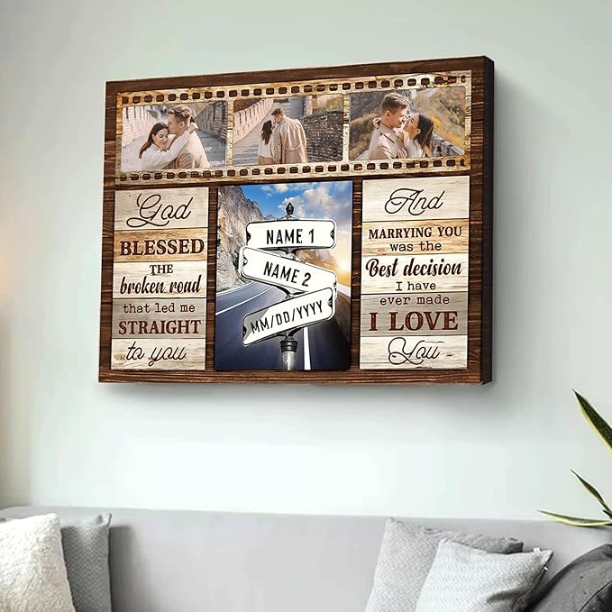 Love Signal Personalized Couple Canvas Wall Art, Custom Photo Print Canvas/Poster/Frame, Anniversary, Valentine, Wedding, Birthday Gifts for Him Her Boyfriend Girlfriend, Husband Wife Bedroom Decor