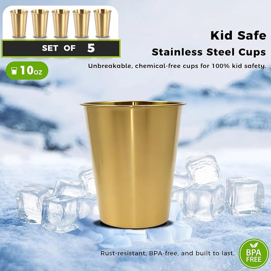 5 Pack 10 oz Stainless Steel Pint Cups,Stainless Steel Cup,Pint Cup Tumbler,water Tumbler,Stackable,Reusable,BPA Free