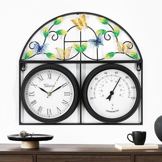17Inch Large Outdoor Clock,Waterproof Wall Clock with Thermometer,Weatherproof Non-Ticking Quartz Battery Operated Decor Clock for Patio,Garden,Pool,Porch,House Warming Gifts