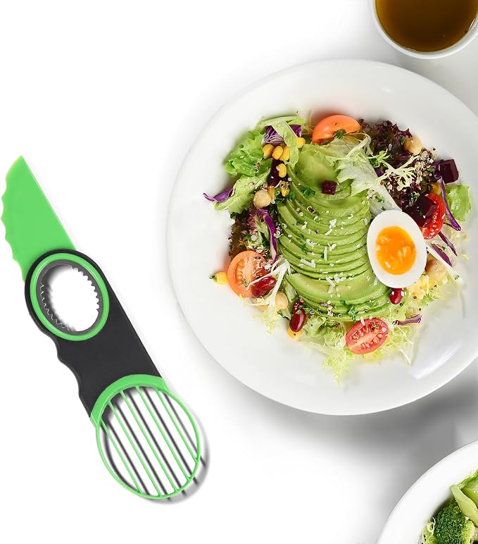 3-in-1 Avocado Slicer Tool & Stainless Steel Pitter | Multifunctional avocado cutter, peeler, and scooper with a non-slip grip. Top-rack dishwasher safe for easy cleaning.