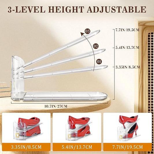 Shoe Slots Organizer for Closet, 12 Pack Shoe Stacker Organizer, Shoe Storage Space Savers 50%, 3 Levels Adjustable Shoe Racks for Closet Organization