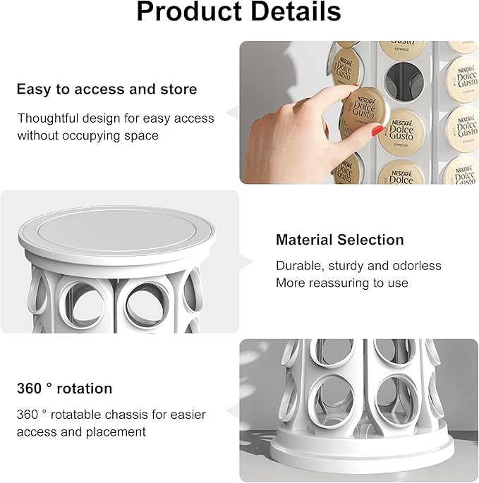 CEHNCEH K Cup Holder: Coffee Pod Carousel Organizer, Compatible with 40 Keurig K-Cup Pods, Spins 360-Degrees - Lazy Susan Platform, Home or Office Kitchen Counter Organize (Off-white)
