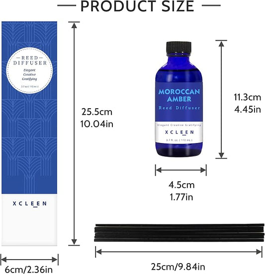 Xcleen Reed Oil Diffuser Set, Fragrance Diffuser - Floral Notes, Vanilla, Cinnamon & Amber, Includes 6 Rattan Scented Sticks Diffuser Reeds, Home & Office Decor, 110ml/3.7oz