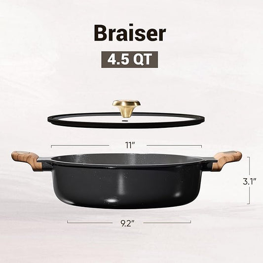 CAROTE 4.5Quart Stock Pot with Lid, Non Toxic Ceramic Soup Pot, Nonstick Cooking Pot, PFAS Free, Dishwasher Safe, Even Heating, Compatible with All Stoves, Charcoal Black
