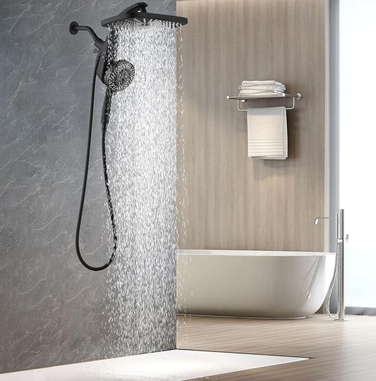 BOZYBO Rain Shower Head with Handheld: High Pressure Shower Heads with Handheld Spray Combo, 12" Rainfall Shower Head and 9 Sprays Hand Showerheads with Magnetic Docking and Power Jets, Black 1.8GPM