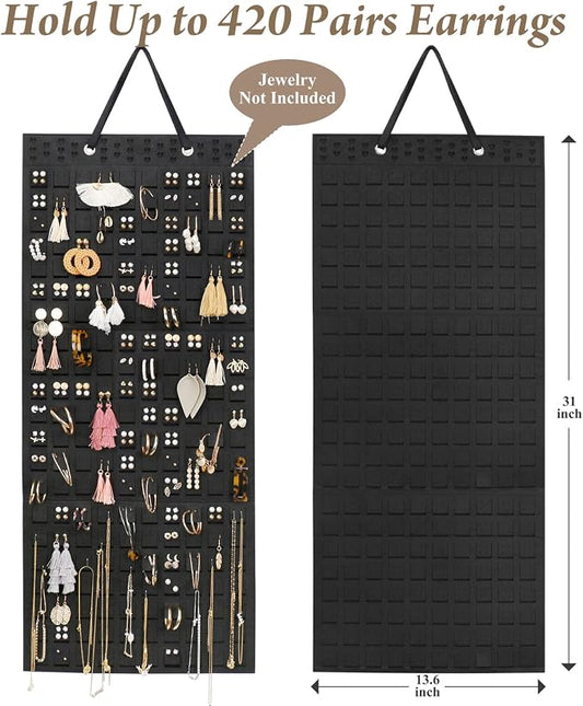 Resovo Extra Large Earring Organizer - Wall Mount Earring Holder for Up to 420 Pairs, Hanging Jewelry Organizer for Women & Girls