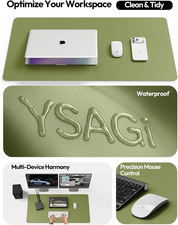 YSAGi Leather Desk Pad Protector, Office Desk Mat, Large Mouse Pad, Non-Slip PU Leather Desk Blotter, Laptop Desk Pad, Waterproof Desk Writing Pad for Office and Home (Green, 47" x 17")