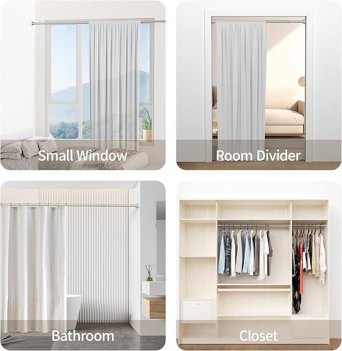 Mcrbeay Shower Curtain Rod, 1" Diameter Heavy Duty Tension Shower Rod, Non Slip Adjustable 28-102 inch No Drill Shower Curtain Rods Spring Tension For Bathroom, Shower Stall, No Rust, Brushed Nickel
