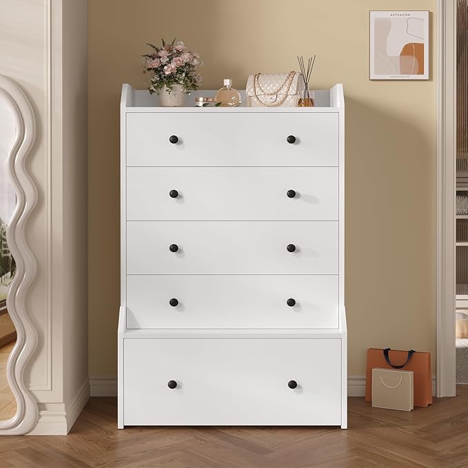 ADORNEVE 5 Drawer Dresser for Bedroom,Tall White Chest of Drawers,Large Modern Vertical Dresser for Living Room,Hallway, Closet